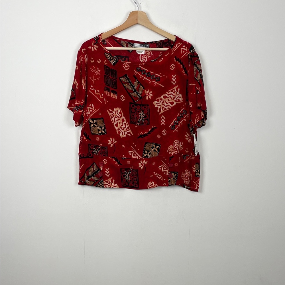 VTG C.M. Shapes Barefoot Hawaiian Short Sleeve Pullover Crop Women's L Boxy Top
